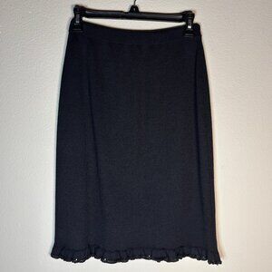 St. John Evening Black Knit Skirt Sz 2 | Subtle Ruffle Hem w/black sequin accent